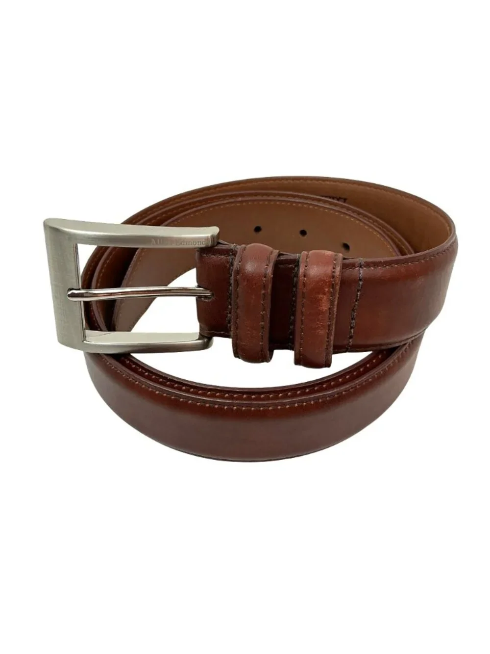 New Allen Edmonds Calfskin Leather Belt Silver-Tone Buckle Mens 42 Made In USA